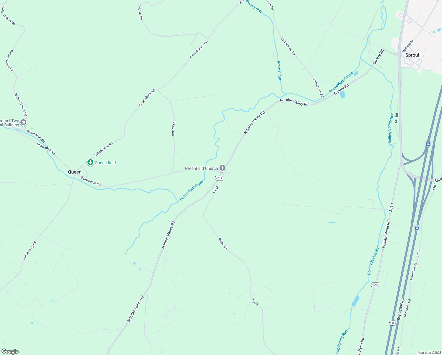 map of restaurants, bars, coffee shops, grocery stores, and more near 2300-2450 North Imler Valley Road in Bedford