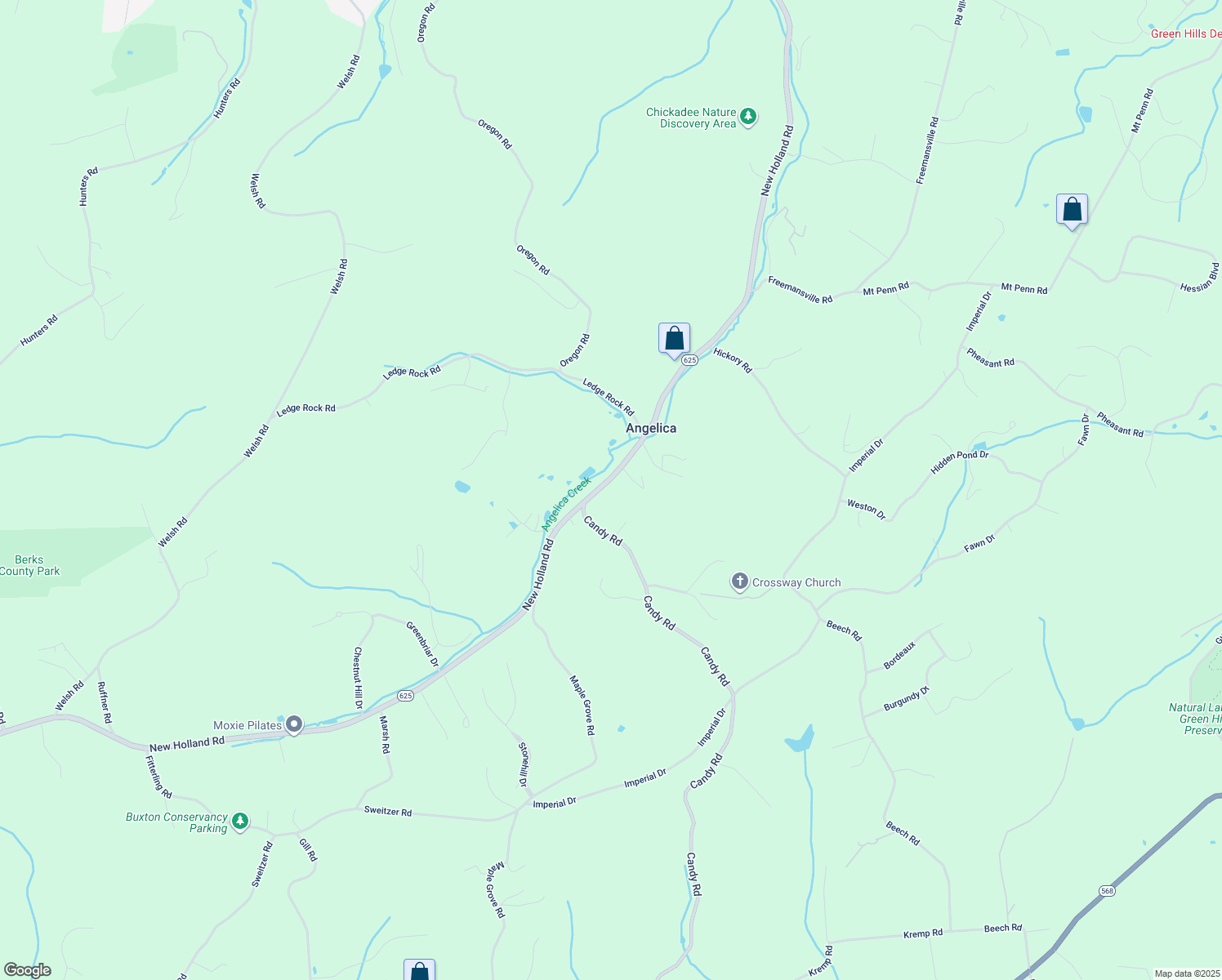 map of restaurants, bars, coffee shops, grocery stores, and more near 30 Candy Road in Mohnton