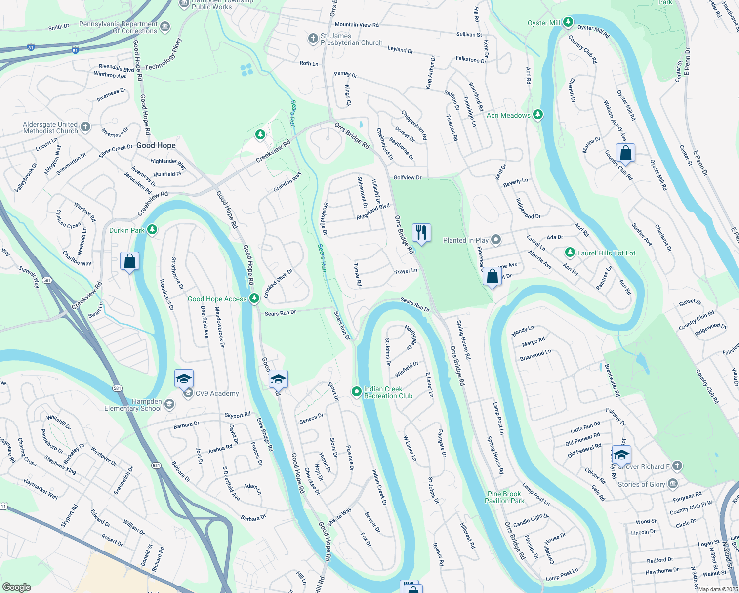 map of restaurants, bars, coffee shops, grocery stores, and more near 755 Panza Drive in Mechanicsburg