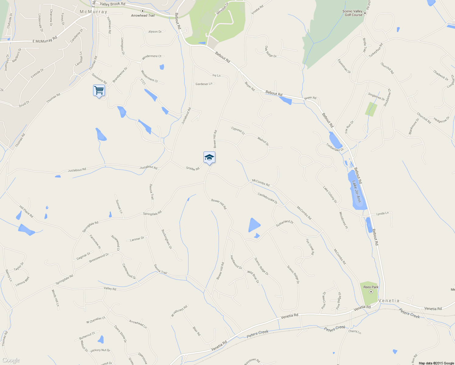 map of restaurants, bars, coffee shops, grocery stores, and more near 604 McCombs Road in Venetia