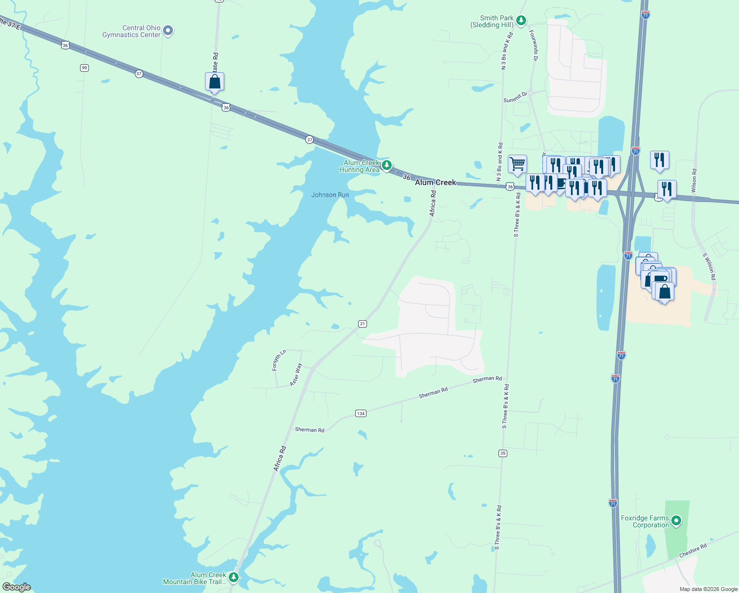 map of restaurants, bars, coffee shops, grocery stores, and more near 800 Africa Road in Galena