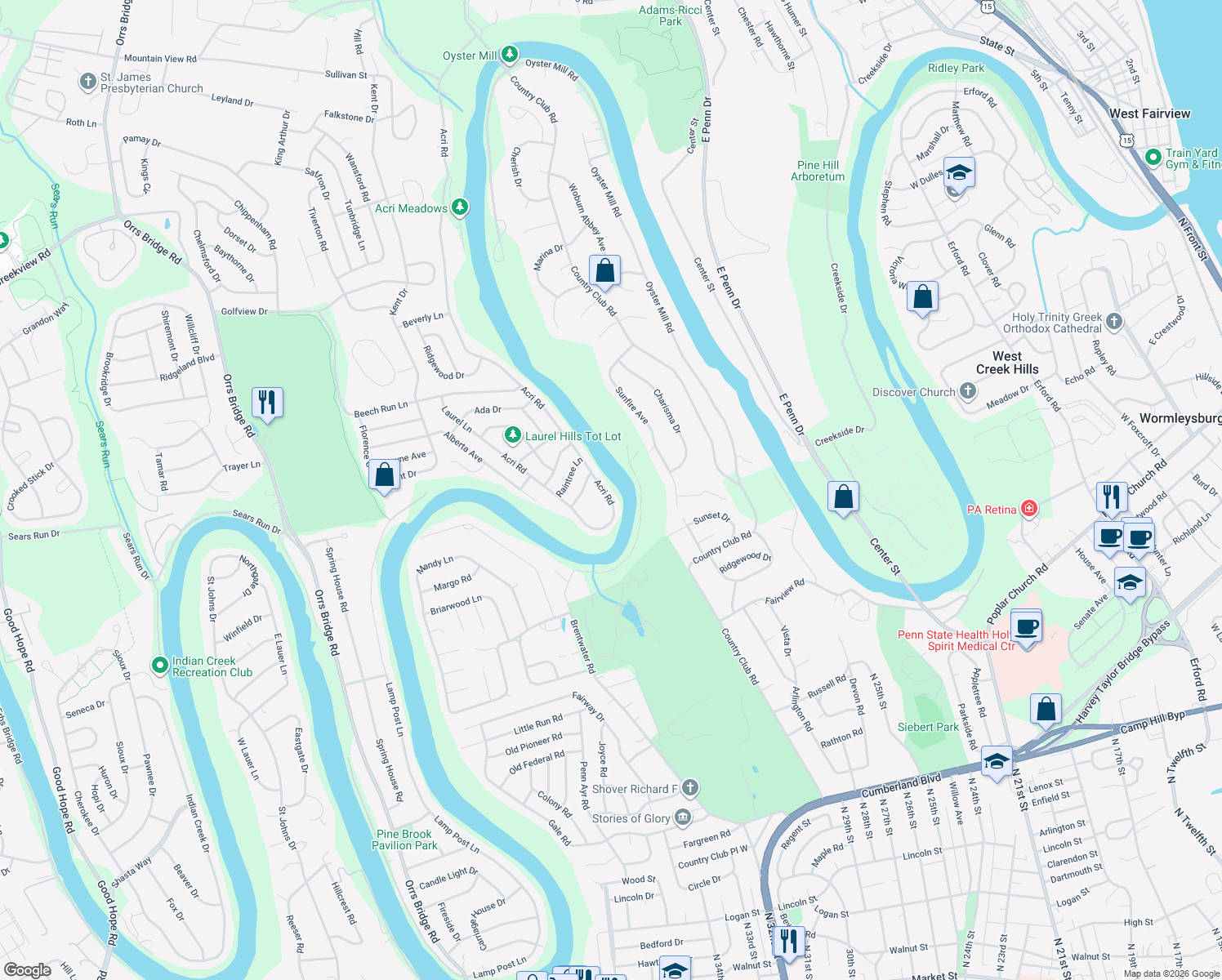 map of restaurants, bars, coffee shops, grocery stores, and more near 868 Acri Rd in Mechanicsburg