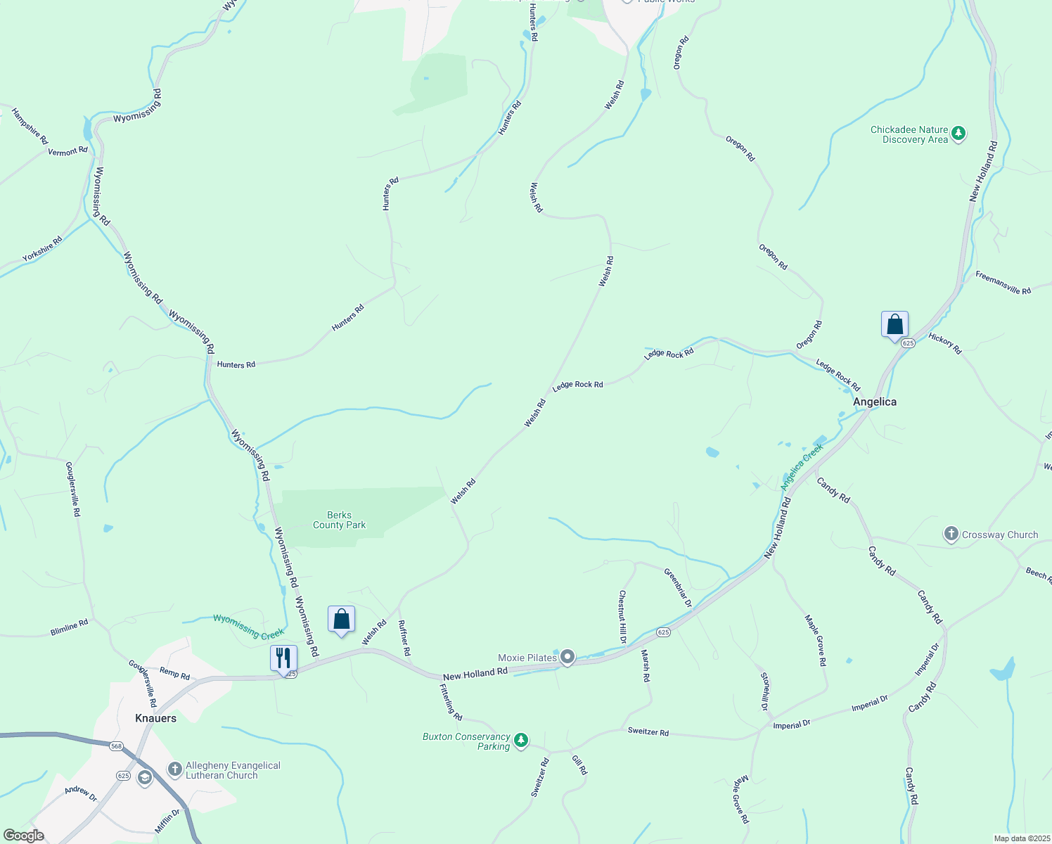 map of restaurants, bars, coffee shops, grocery stores, and more near 2687 Welsh Road in Mohnton