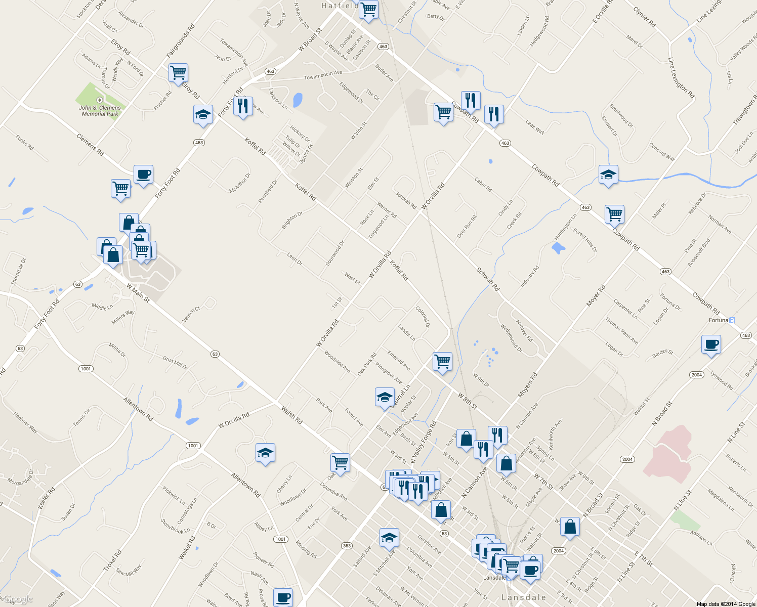 map of restaurants, bars, coffee shops, grocery stores, and more near 146 Wyndham Woods Way in Hatfield