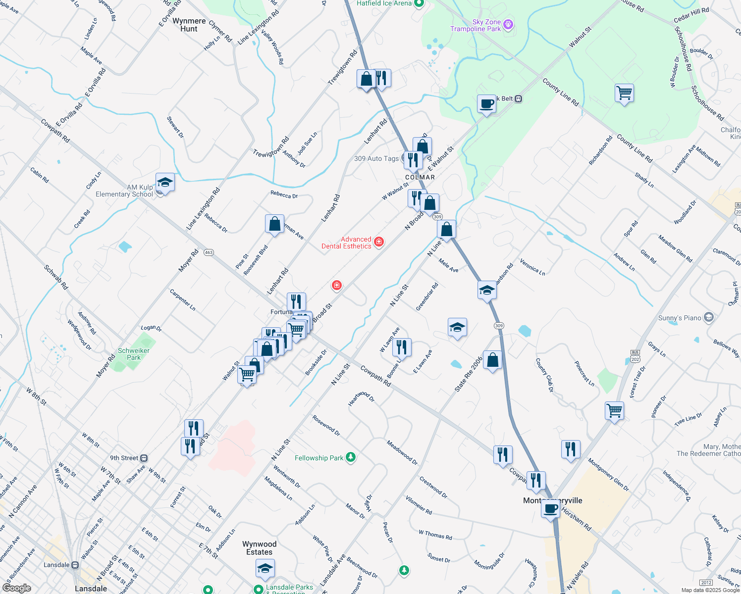 map of restaurants, bars, coffee shops, grocery stores, and more near 2137 Hidden Meadow Drive in Colmar