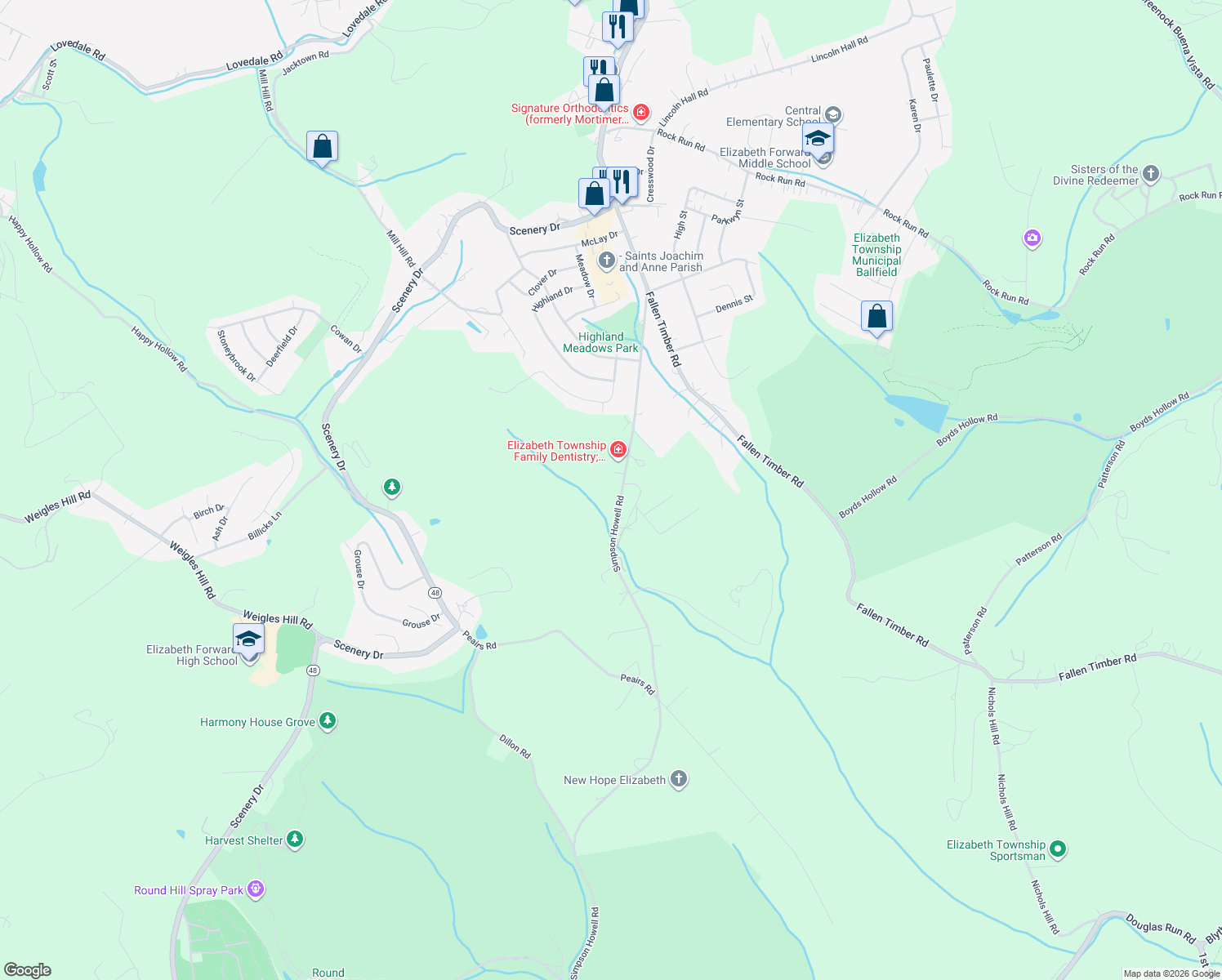 map of restaurants, bars, coffee shops, grocery stores, and more near 550 Simpson Howell Rd in Elizabeth