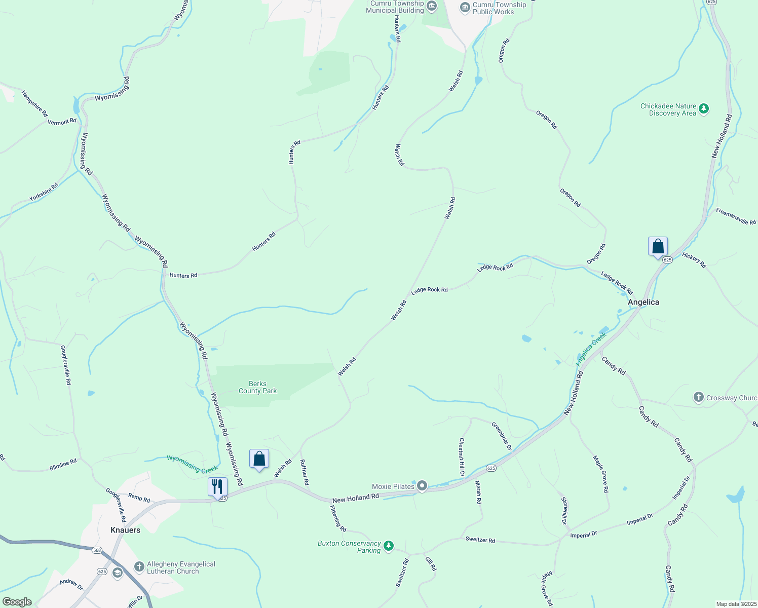map of restaurants, bars, coffee shops, grocery stores, and more near 2687 Welsh Road in Mohnton
