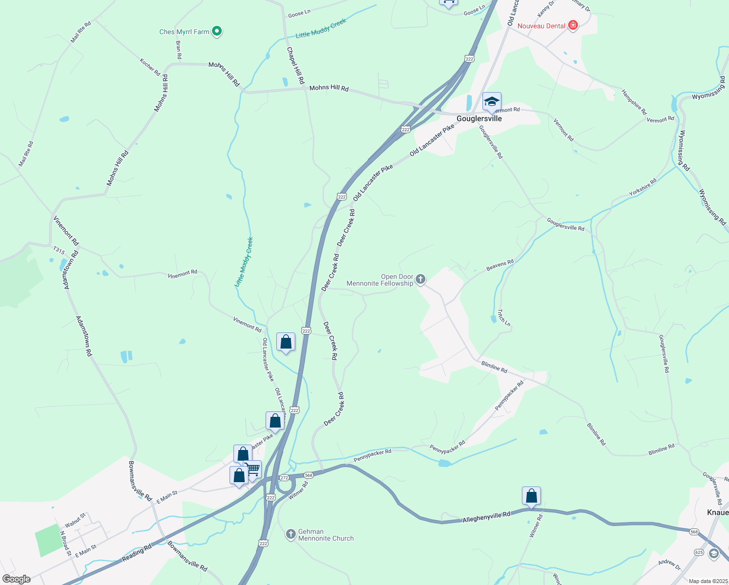 map of restaurants, bars, coffee shops, grocery stores, and more near 113 Blimline Road in Sinking Spring