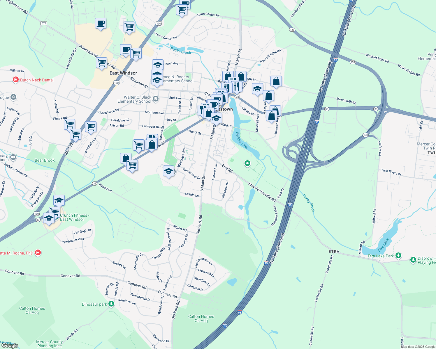 map of restaurants, bars, coffee shops, grocery stores, and more near 108 Orchard Avenue in Hightstown