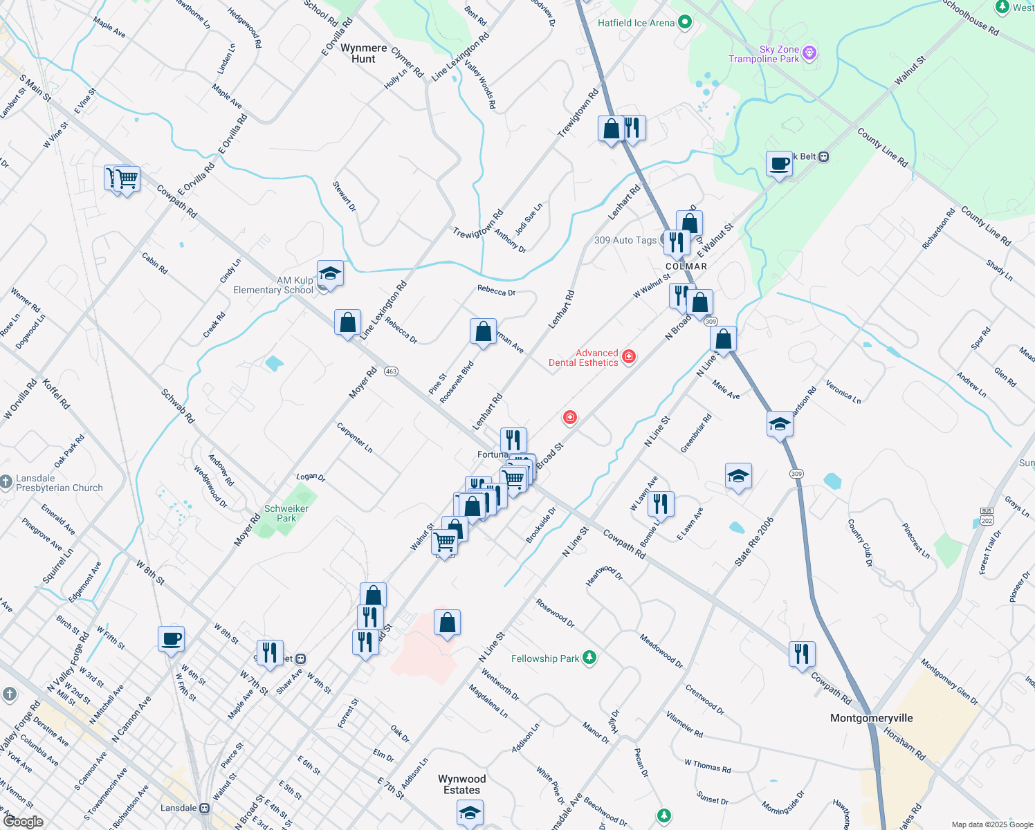 map of restaurants, bars, coffee shops, grocery stores, and more near 165 Wynne Way in Hatfield