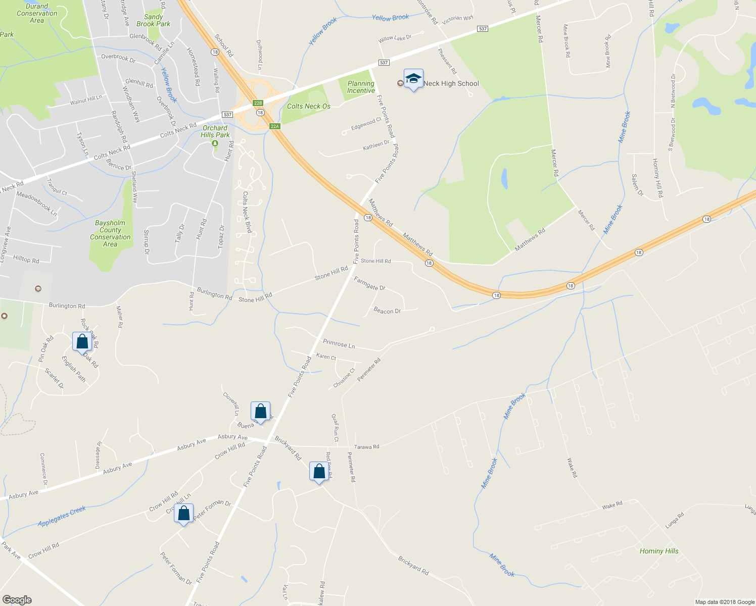 map of restaurants, bars, coffee shops, grocery stores, and more near 7 Darien Ct in Colts Neck