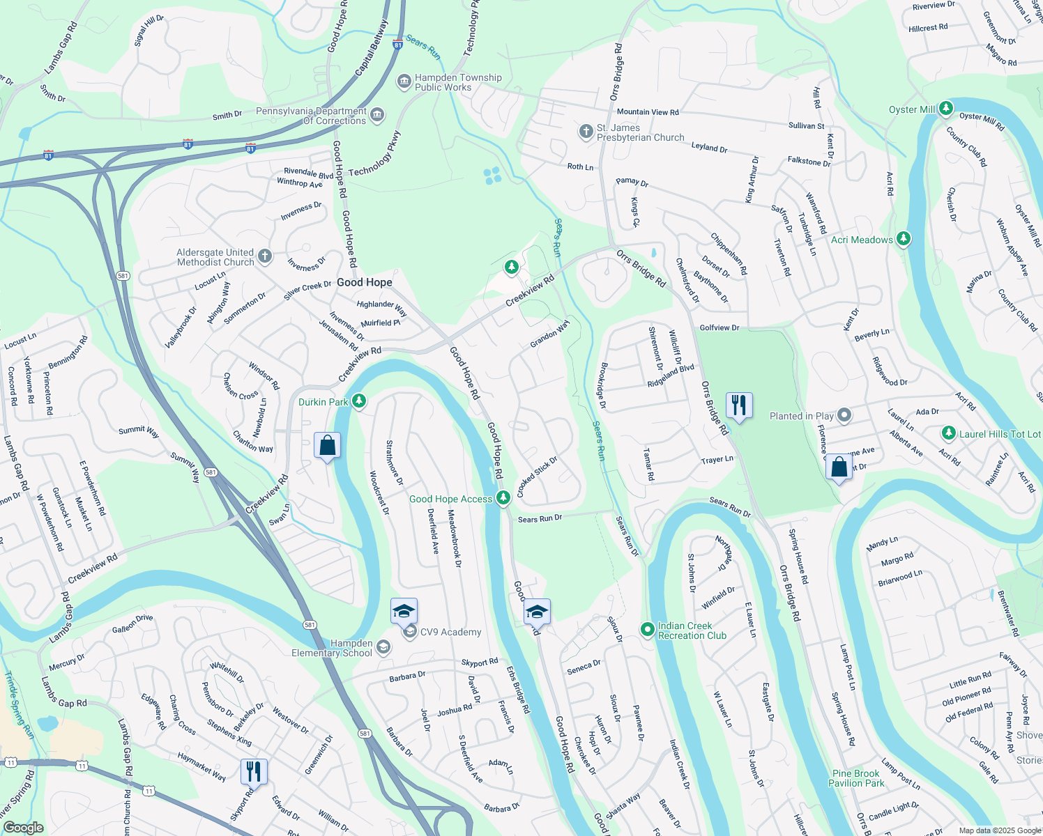 map of restaurants, bars, coffee shops, grocery stores, and more near 880 Grandon Way in Mechanicsburg