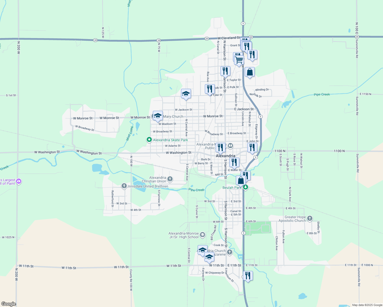 map of restaurants, bars, coffee shops, grocery stores, and more near 511 W Washington St in Alexandria
