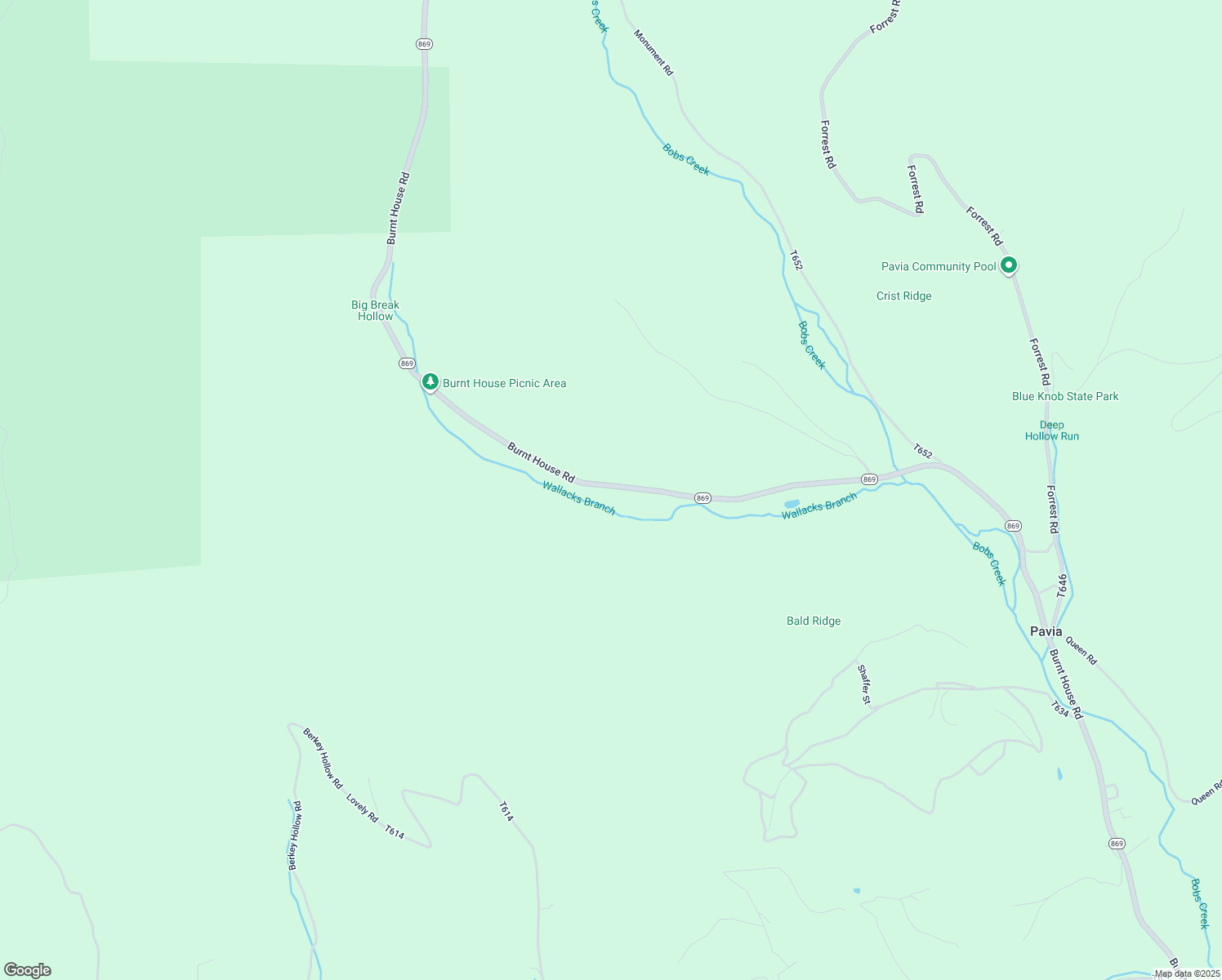 map of restaurants, bars, coffee shops, grocery stores, and more near 2585 Burnt House Road in Imler