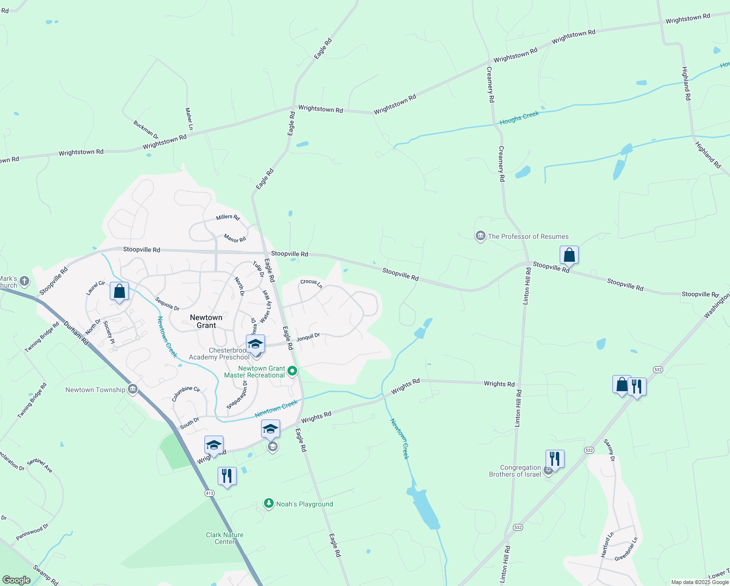 map of restaurants, bars, coffee shops, grocery stores, and more near 28 Amaryllis Lane in Newtown