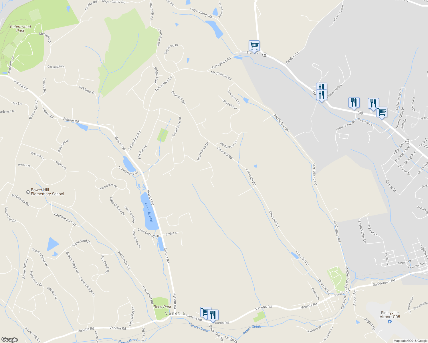 map of restaurants, bars, coffee shops, grocery stores, and more near 125 Golden Eagle Drive in Venetia