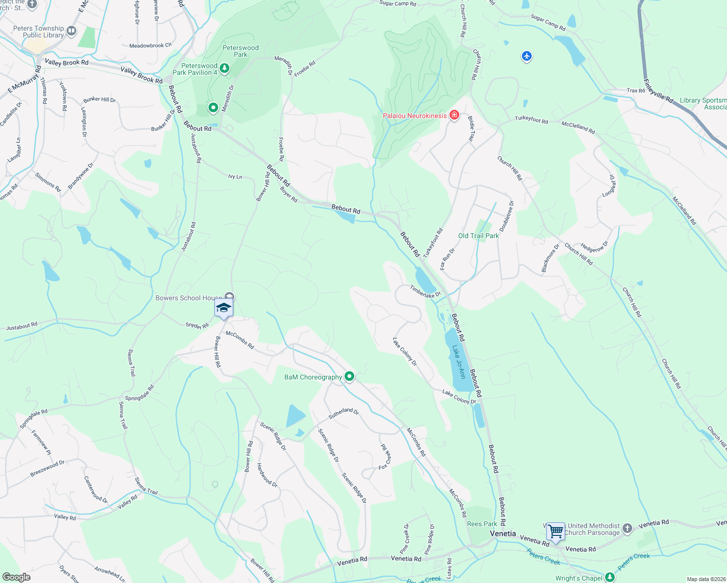 map of restaurants, bars, coffee shops, grocery stores, and more near 104 Timber Oak Court in Venetia