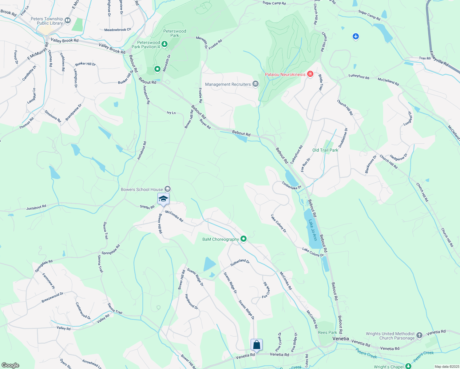 map of restaurants, bars, coffee shops, grocery stores, and more near 105 Chestnut Court in Venetia