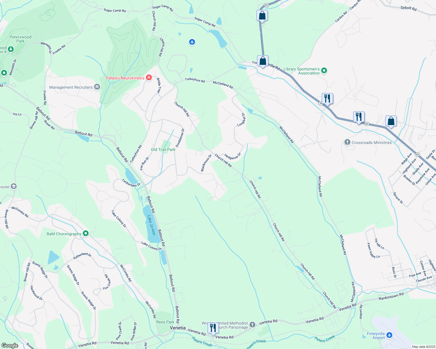 map of restaurants, bars, coffee shops, grocery stores, and more near 117 Golden Eagle Drive in Venetia
