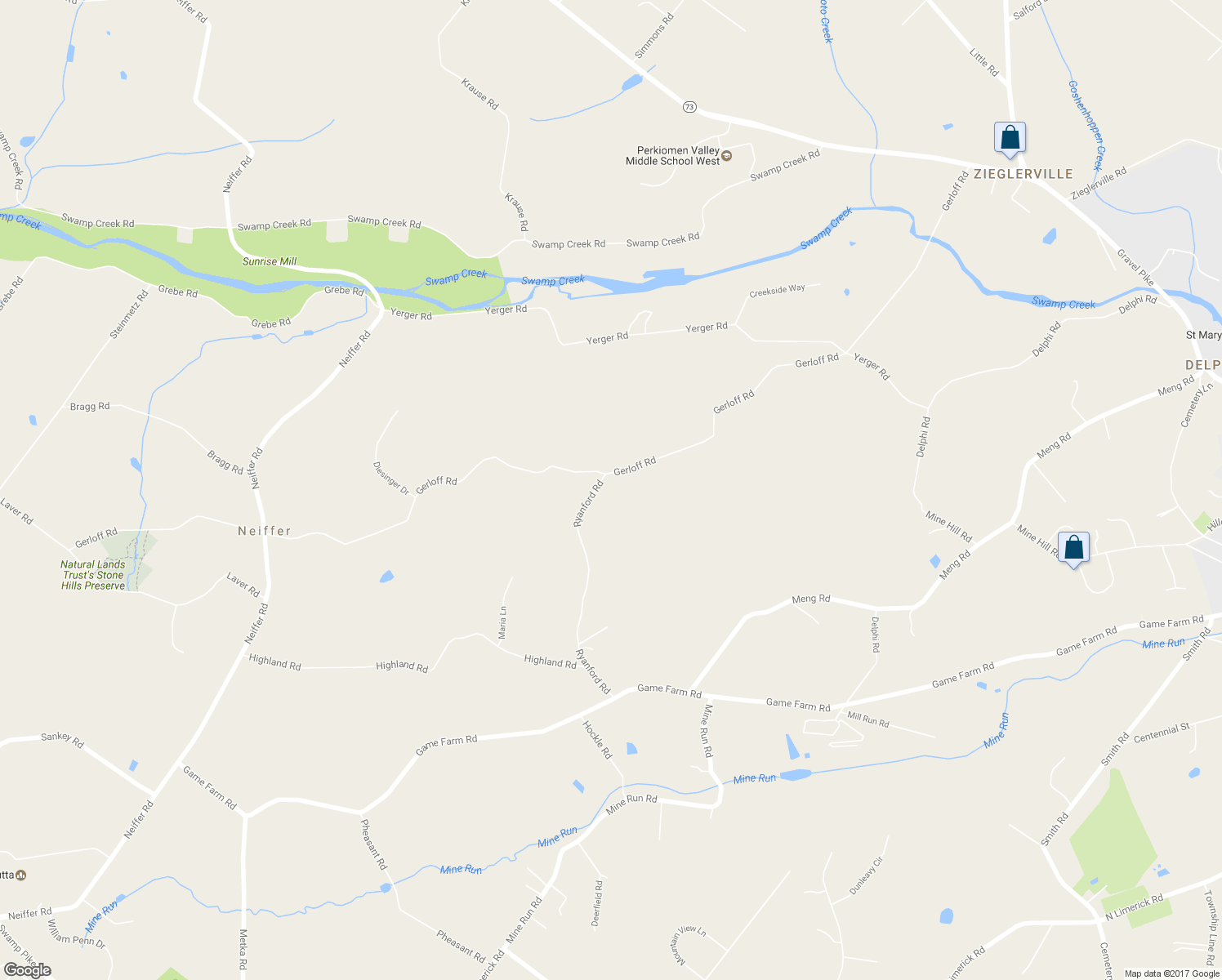 map of restaurants, bars, coffee shops, grocery stores, and more near 140 Gerloff Road in Schwenksville