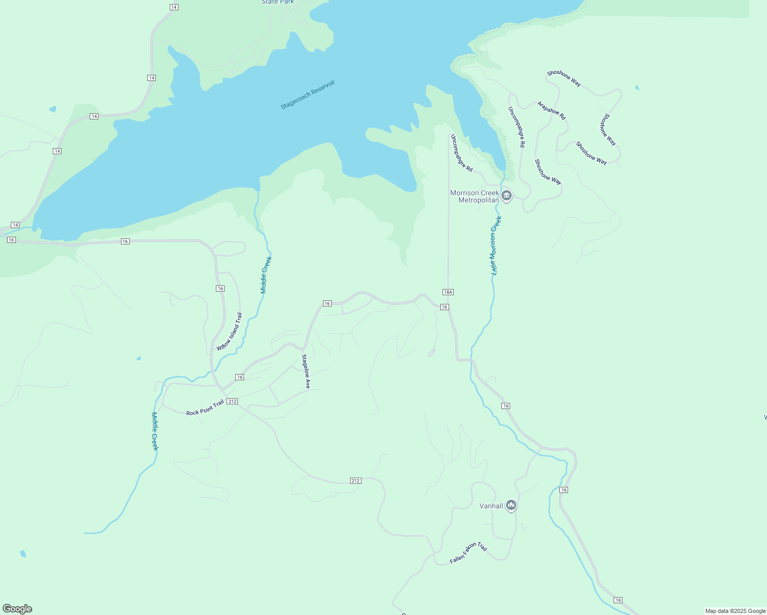 map of restaurants, bars, coffee shops, grocery stores, and more near 23655 County Road 16 in Oak Creek