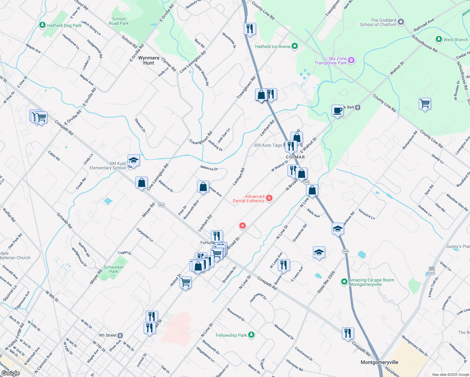 map of restaurants, bars, coffee shops, grocery stores, and more near 2235 Lenhart Road in Colmar