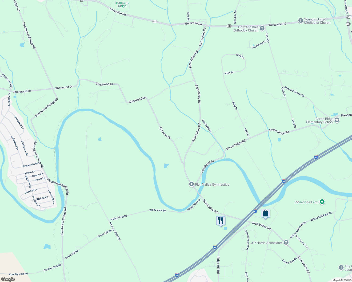 map of restaurants, bars, coffee shops, grocery stores, and more near 32 Foxanna Drive in Carlisle