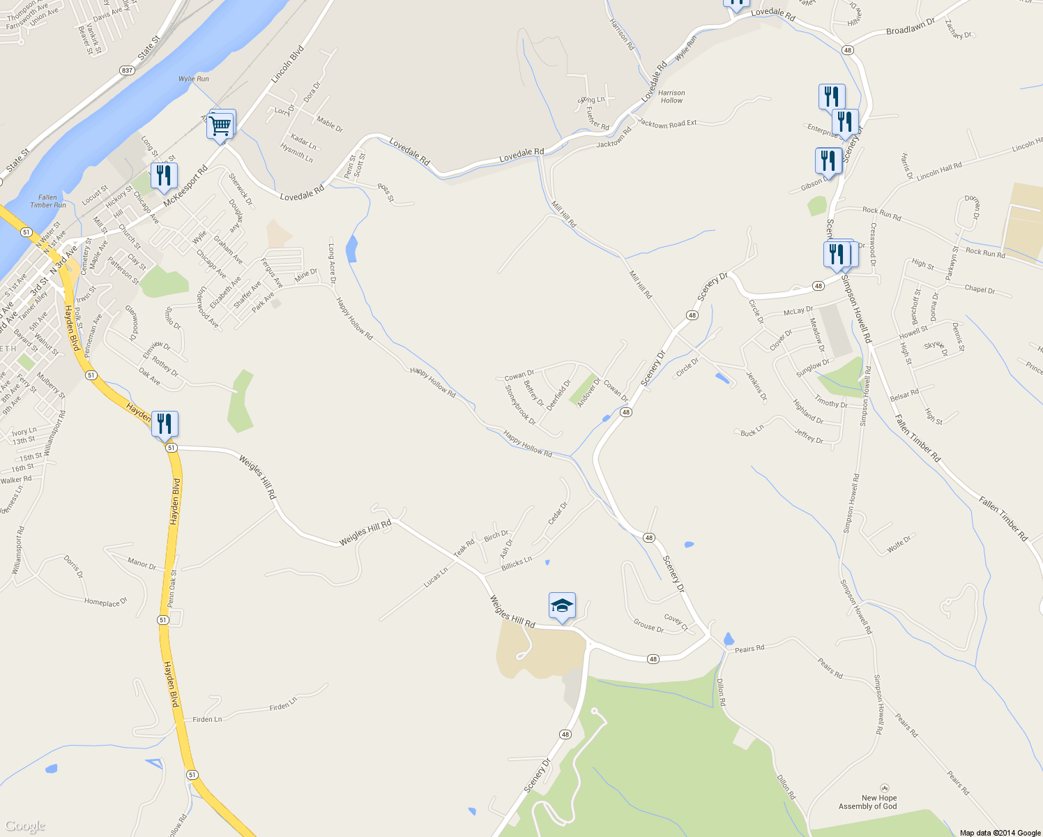 map of restaurants, bars, coffee shops, grocery stores, and more near 419 Stoneybrook Dr in Elizabeth