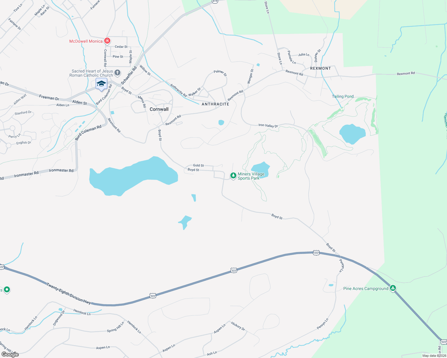 map of restaurants, bars, coffee shops, grocery stores, and more near 378 Granite Street in Lebanon