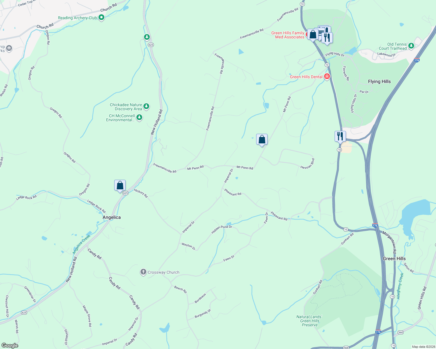 map of restaurants, bars, coffee shops, grocery stores, and more near 145 Mount Penn Road in Reading
