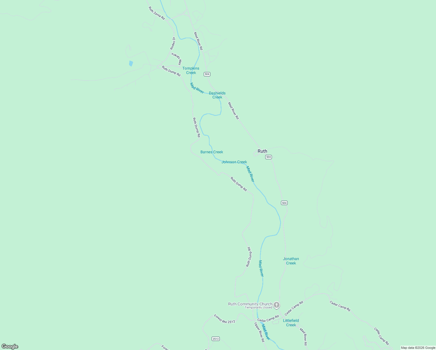 map of restaurants, bars, coffee shops, grocery stores, and more near Ruth Dump Road in Mad River