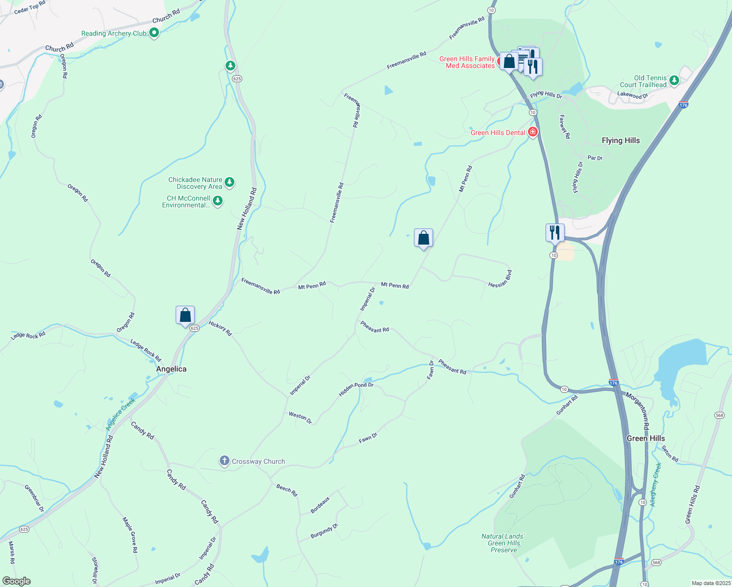 map of restaurants, bars, coffee shops, grocery stores, and more near 31 Imperial Drive in Reading