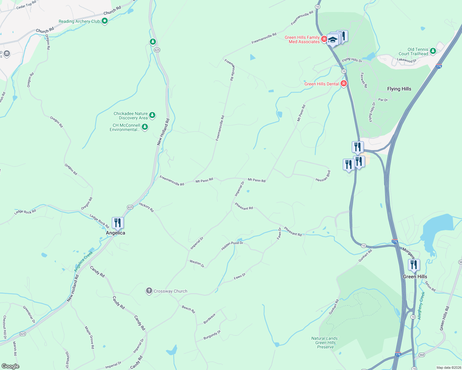 map of restaurants, bars, coffee shops, grocery stores, and more near 145 Mount Penn Road in Reading