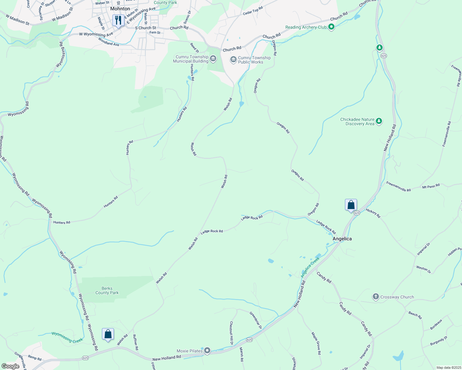 map of restaurants, bars, coffee shops, grocery stores, and more near 2408 Welsh Road in Mohnton
