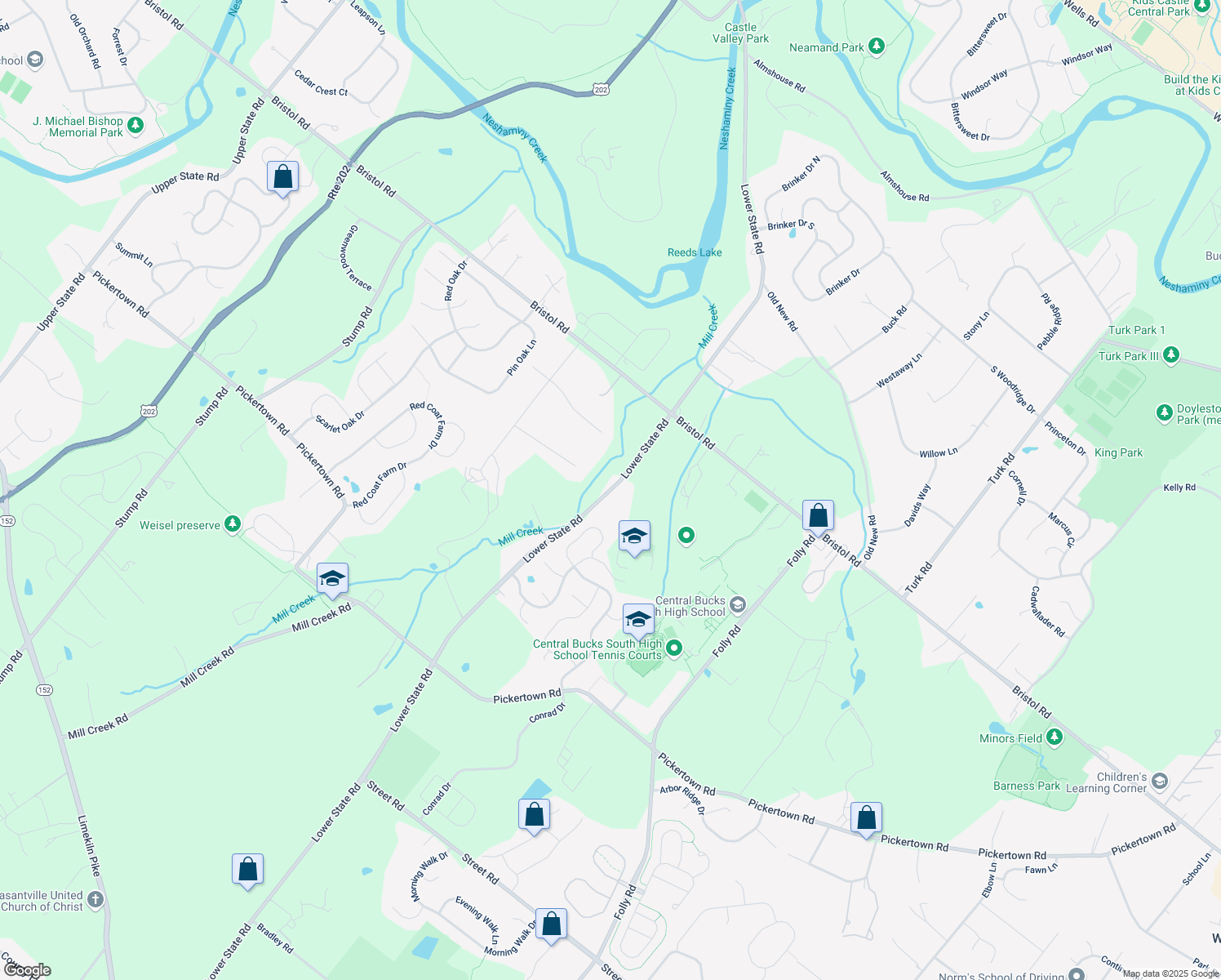 map of restaurants, bars, coffee shops, grocery stores, and more near 1240 Lower State Road in Chalfont