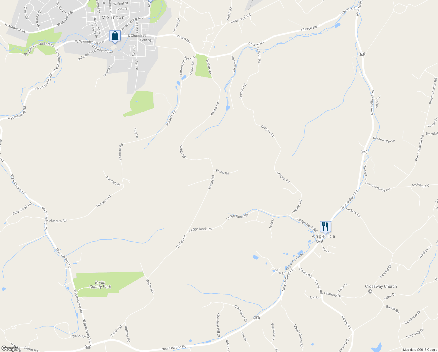 map of restaurants, bars, coffee shops, grocery stores, and more near 6 Forest Road in Mohnton