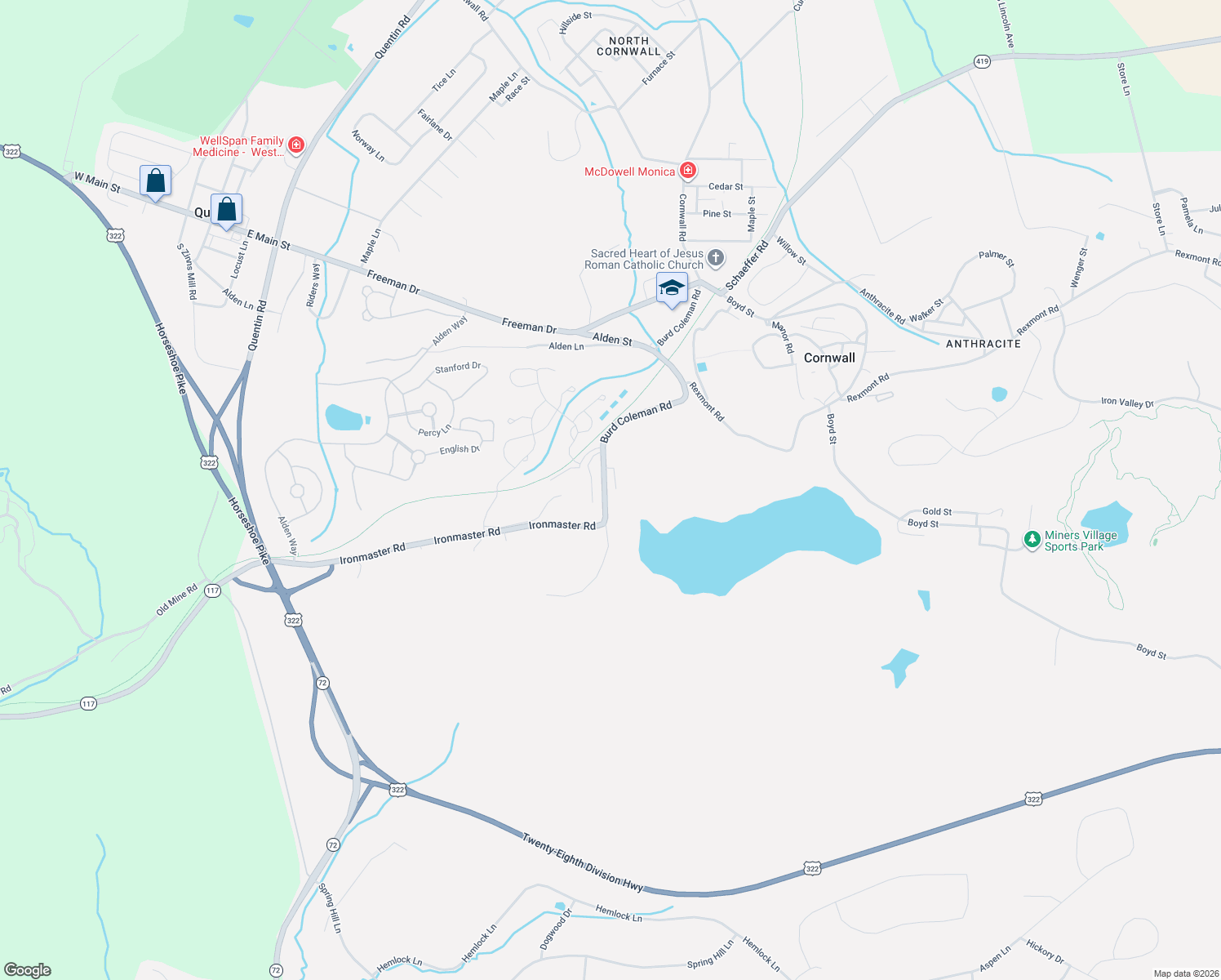 map of restaurants, bars, coffee shops, grocery stores, and more near 220 Burd Coleman Road in Lebanon