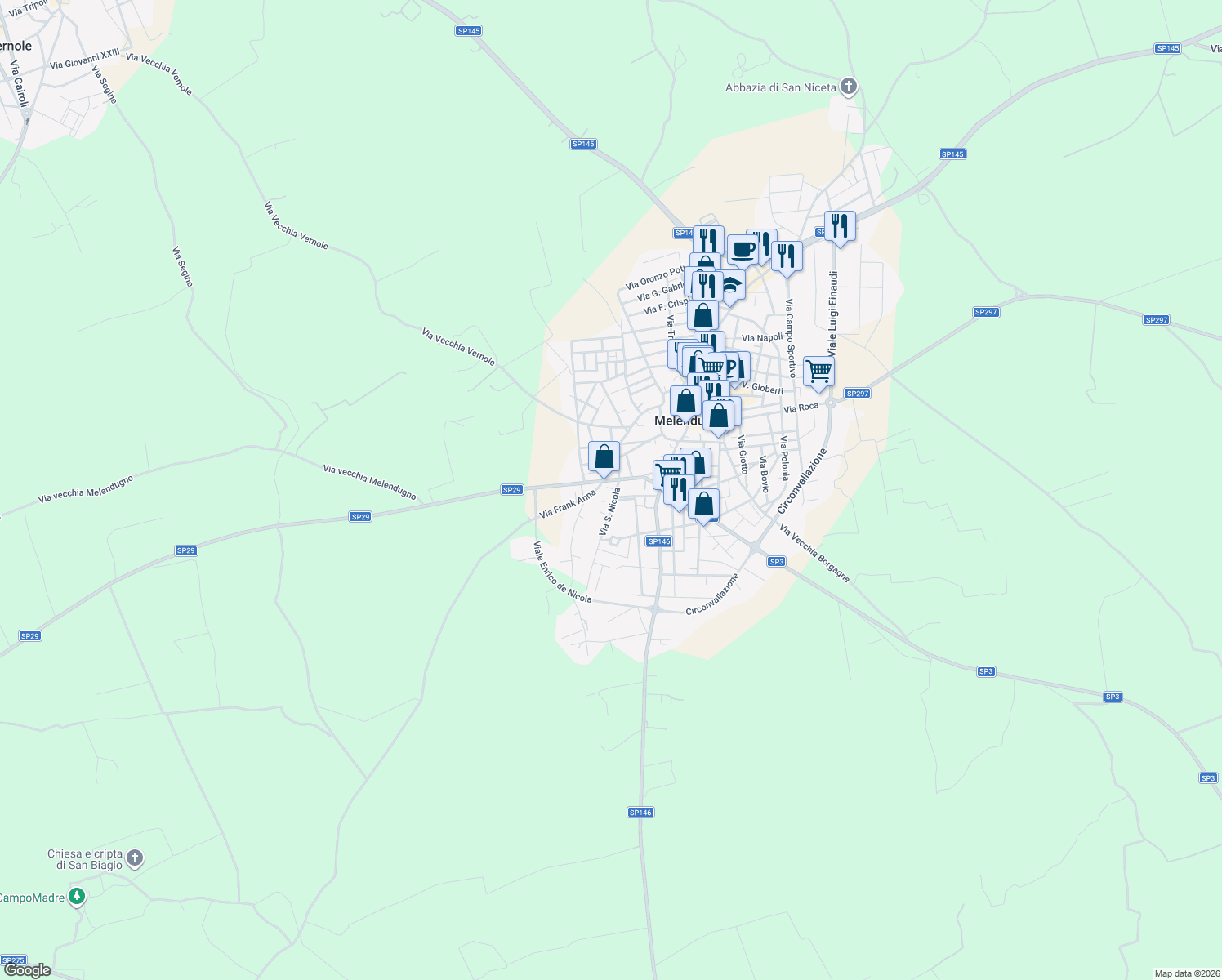 map of restaurants, bars, coffee shops, grocery stores, and more near 2 Via San Nicola in Melendugno
