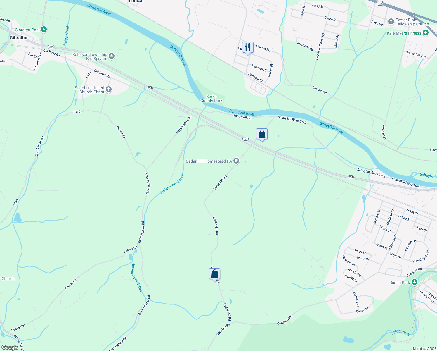 map of restaurants, bars, coffee shops, grocery stores, and more near 512 Cedar Hill Rd in Birdsboro