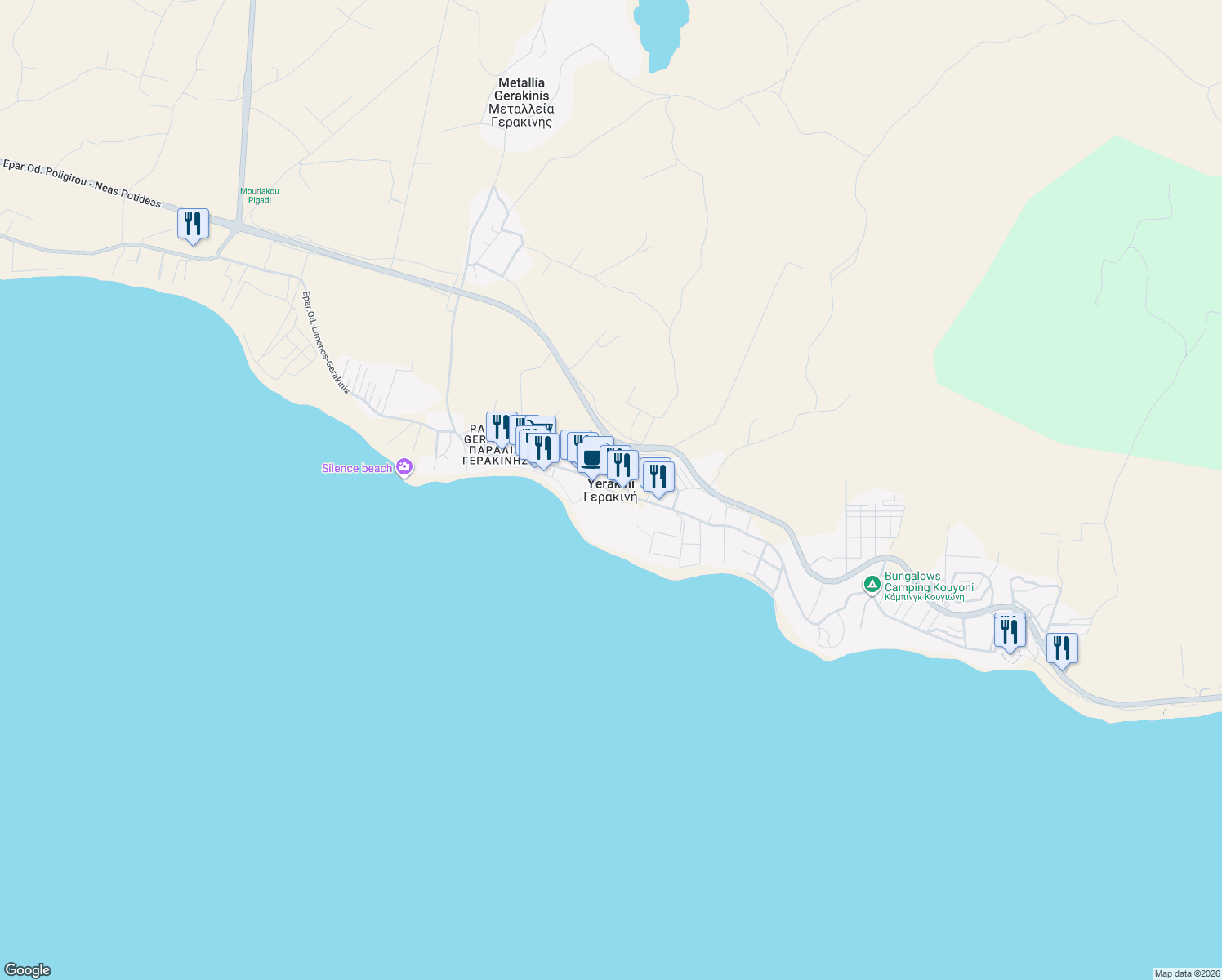map of restaurants, bars, coffee shops, grocery stores, and more near in Yerakini