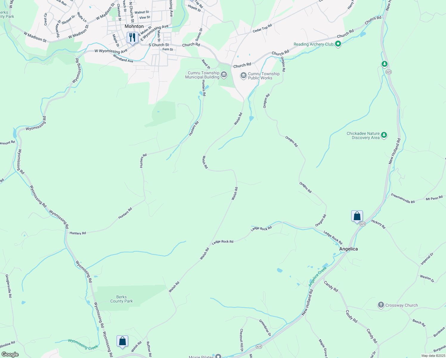 map of restaurants, bars, coffee shops, grocery stores, and more near 2269 Welsh Road in Mohnton