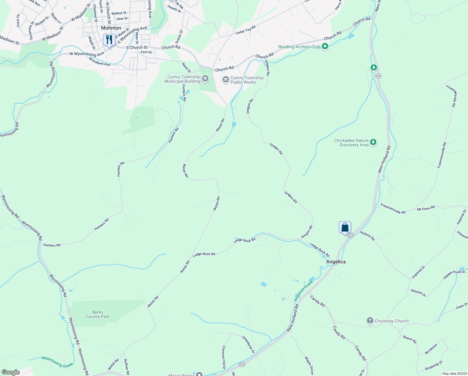map of restaurants, bars, coffee shops, grocery stores, and more near 2 Forest Road in Mohnton