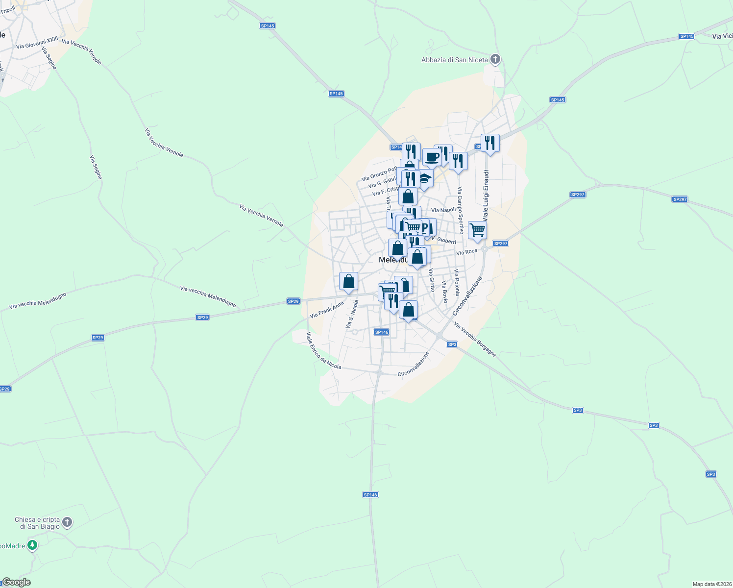 map of restaurants, bars, coffee shops, grocery stores, and more near 2 Via San Nicola in Melendugno