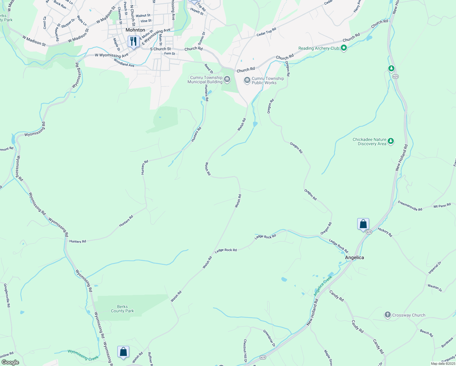 map of restaurants, bars, coffee shops, grocery stores, and more near 2269 Welsh Road in Mohnton