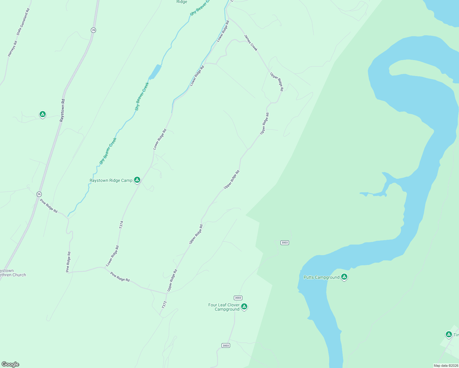 map of restaurants, bars, coffee shops, grocery stores, and more near Upper Ridge Road in James Creek