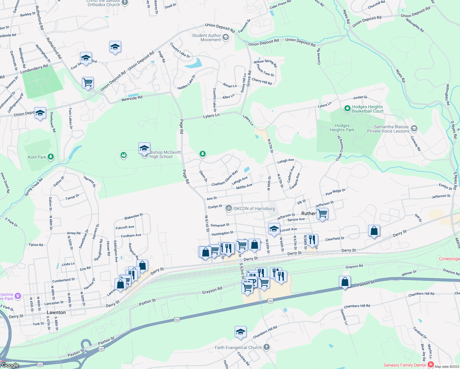 map of restaurants, bars, coffee shops, grocery stores, and more near 6238 Lehigh Ave in Harrisburg