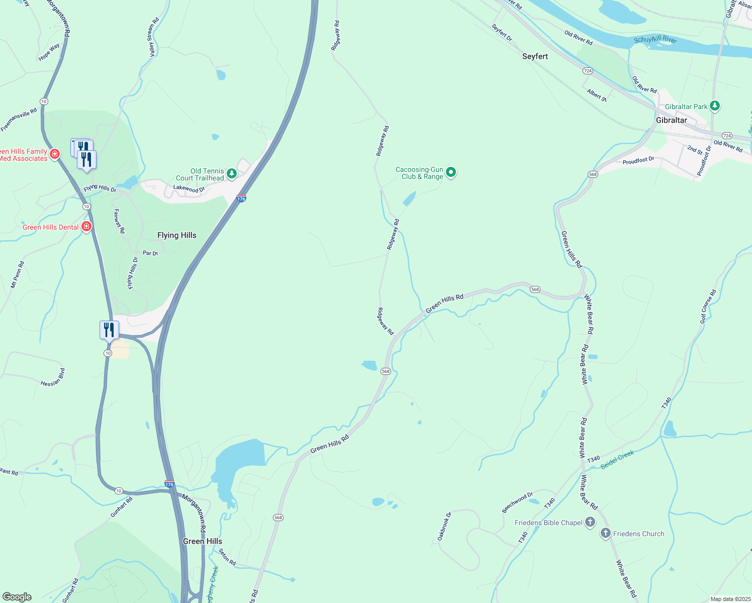 map of restaurants, bars, coffee shops, grocery stores, and more near 843 Ridgeway Road in Birdsboro