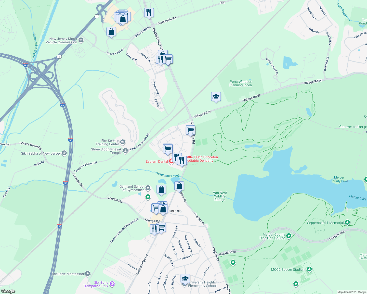 map of restaurants, bars, coffee shops, grocery stores, and more near 6 Rickard Court in Trenton