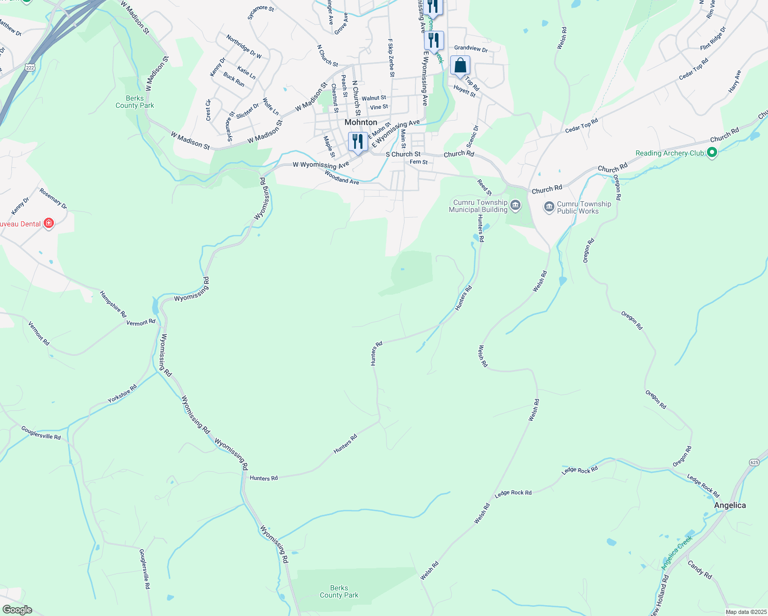 map of restaurants, bars, coffee shops, grocery stores, and more near 34 Troy Lane in Mohnton