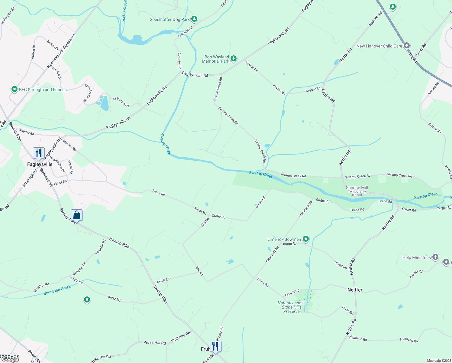 map of restaurants, bars, coffee shops, grocery stores, and more near 1 Grebe Road in Schwenksville